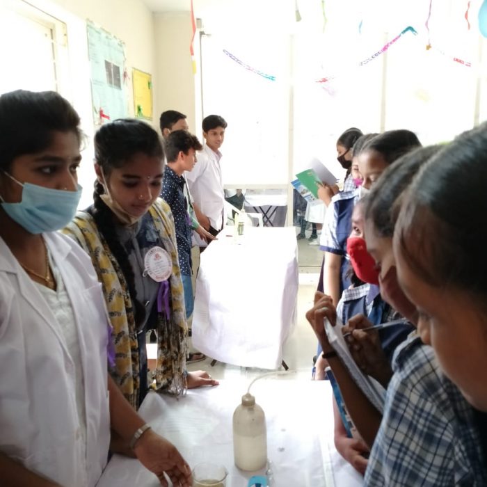 Students explaining at Science Fair at Nava Chaithanya